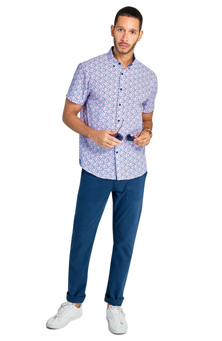 Brooklyn Brigade Slim Fit Mini Floral Stem Recycled 4-Way Stretch Performance Short Sleeve Shirt, Alternate, color, Multi