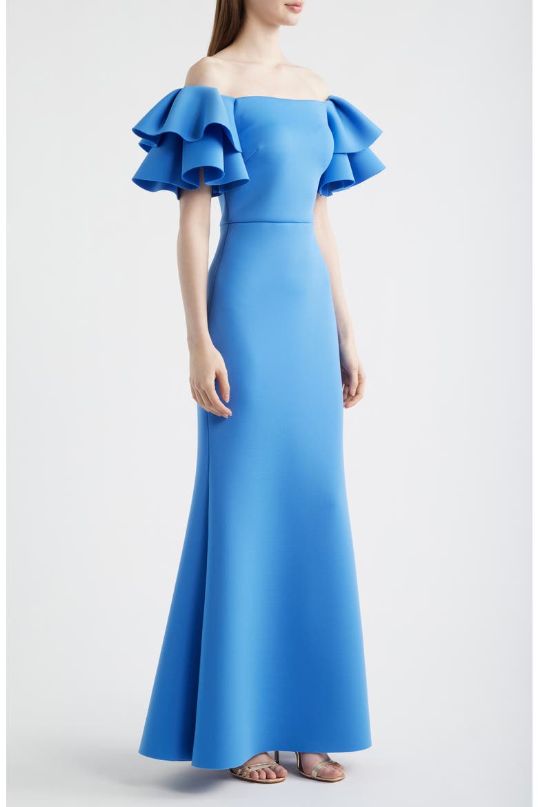 Ruffle Off the Shoulder Mermaid Gown, Alternate, color, PERIWINKLE