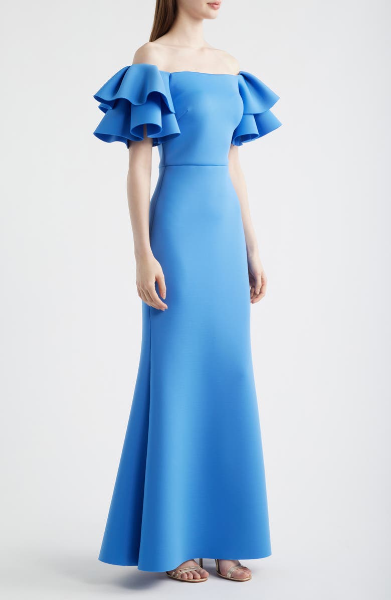 Eliza J Ruffle Off the Shoulder Mermaid Gown, Alternate, color, Periwinkle