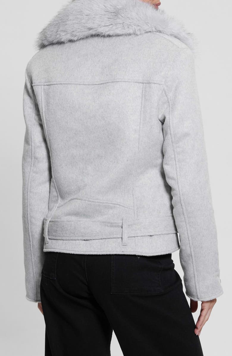 GUESS Nancy Moto Jacket with Removable Faux Fur Collar, Alternate, color, Light Melange Grey
