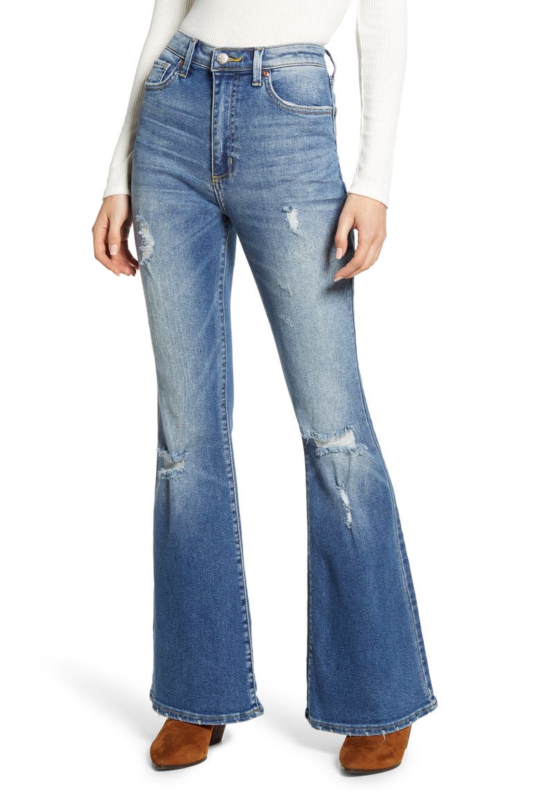 Distressed High Waist Flare Jeans, Main, color, GREAT PLAINS