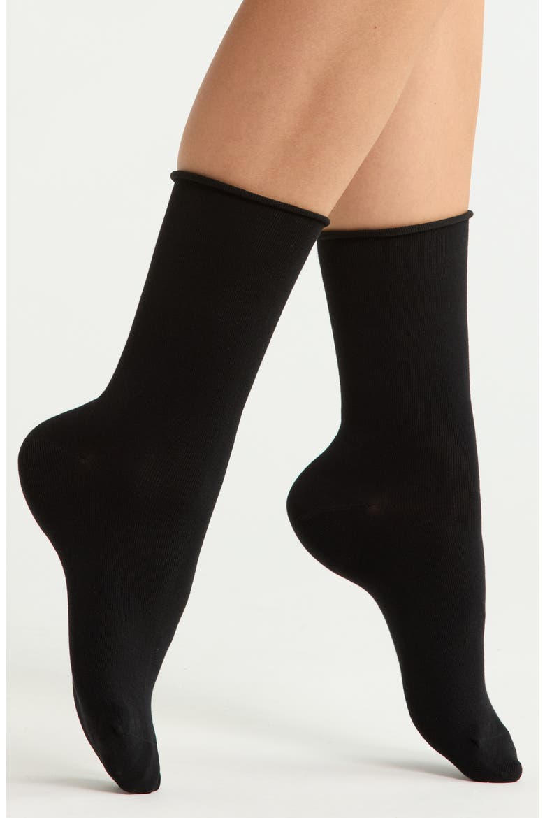 Assorted 4-Pack Roll Top Crew Socks, Alternate, color, BLACK