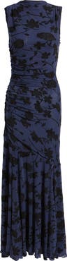 Rails Cosmos Floral Print Ruched Mesh Maxi Dress