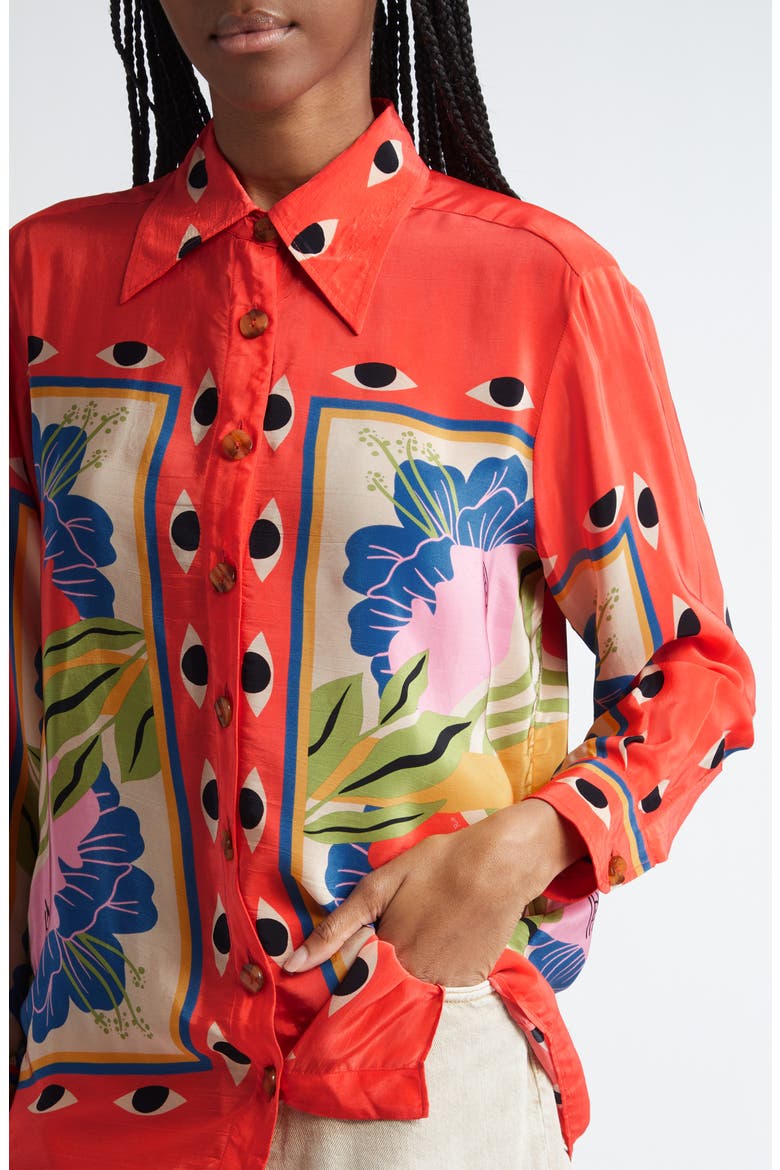 Surreal Scarf Print Button-Up Shirt, Alternate, color, SAND