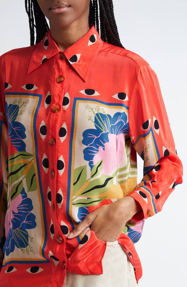 FARM Rio Surreal Scarf Print Button-Up Shirt, Alternate, color,