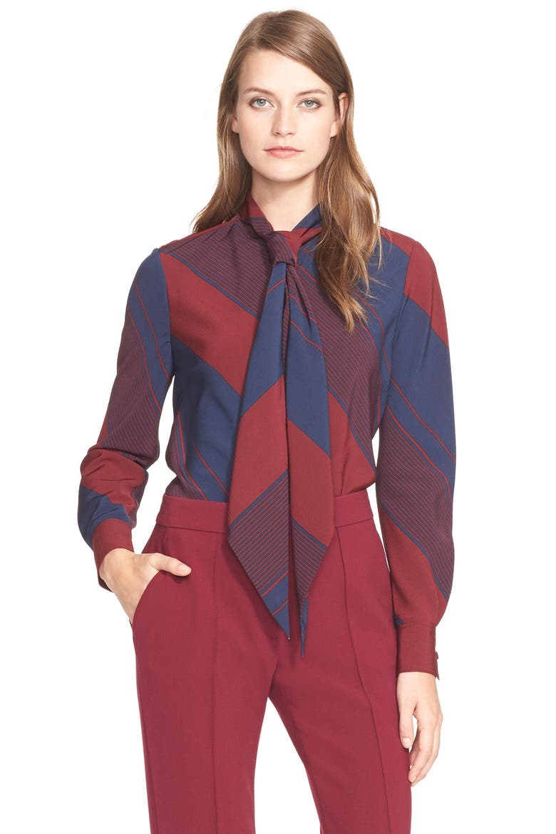 Stripe Bias Cut Tie Neck Blouse, Main, color, LYON VERTICAL