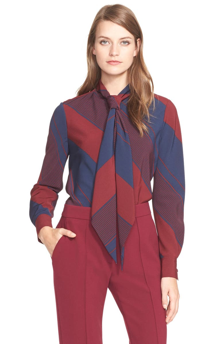 Tory Burch Stripe Bias Cut Tie Neck Blouse, Main, color, 