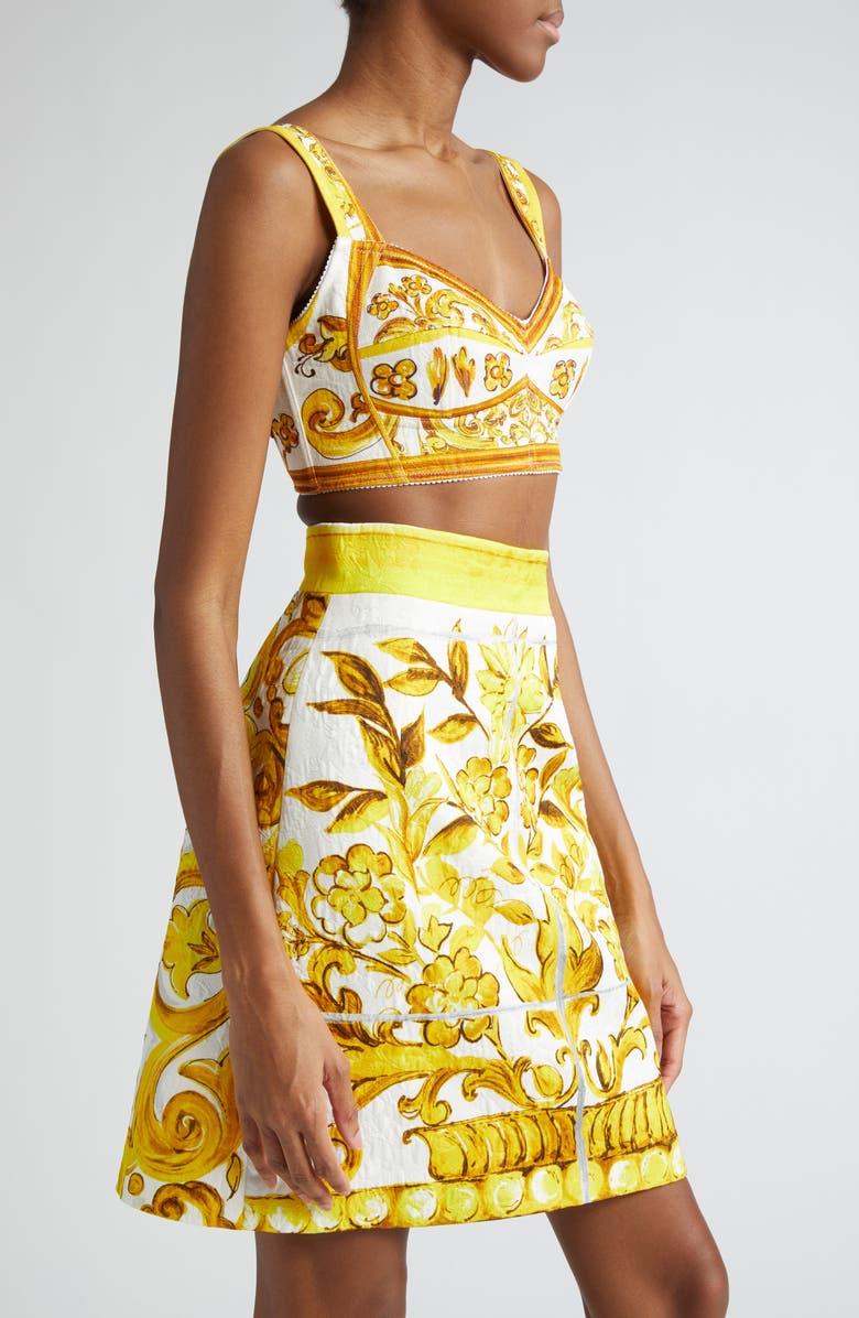 Dolce&Gabbana Majolica Print Bra Top, Alternate, color, Hg5dq Mix Maiolica L Giall