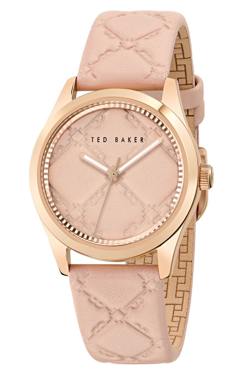 Ted Baker Coolly Leather Strap Watch, 34mm, Main, color, Pink