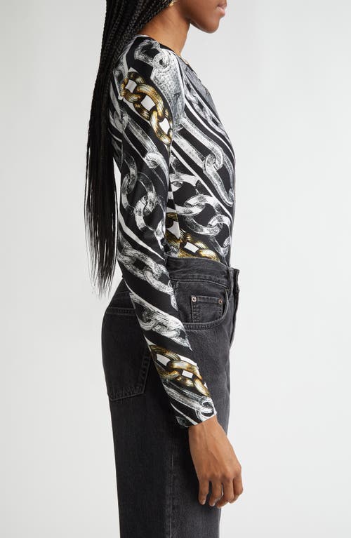 Area Chain Link-print Bodysuit In Black/beige Multi