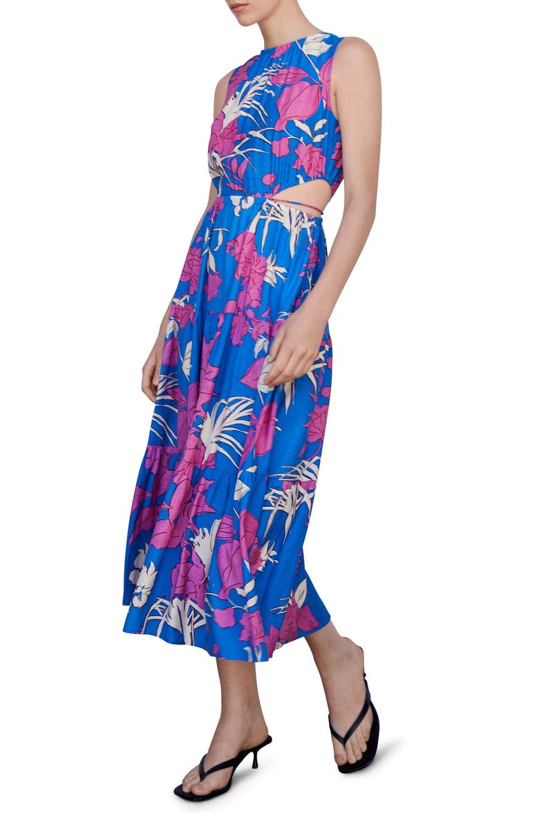MANGO Floral Cutout Midi Dress, Alternate, color, 