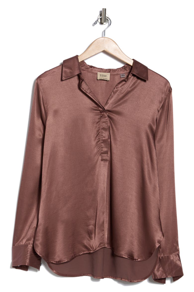 Long Sleeve Satin Button-Up Shirt, Alternate, color, MAUVE