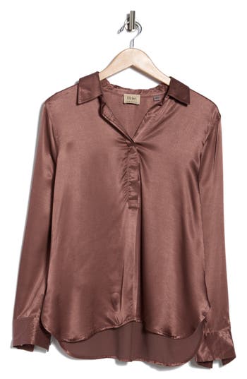 Elie Elie Tahari Long Sleeve Satin Button-up Shirt In Purple
