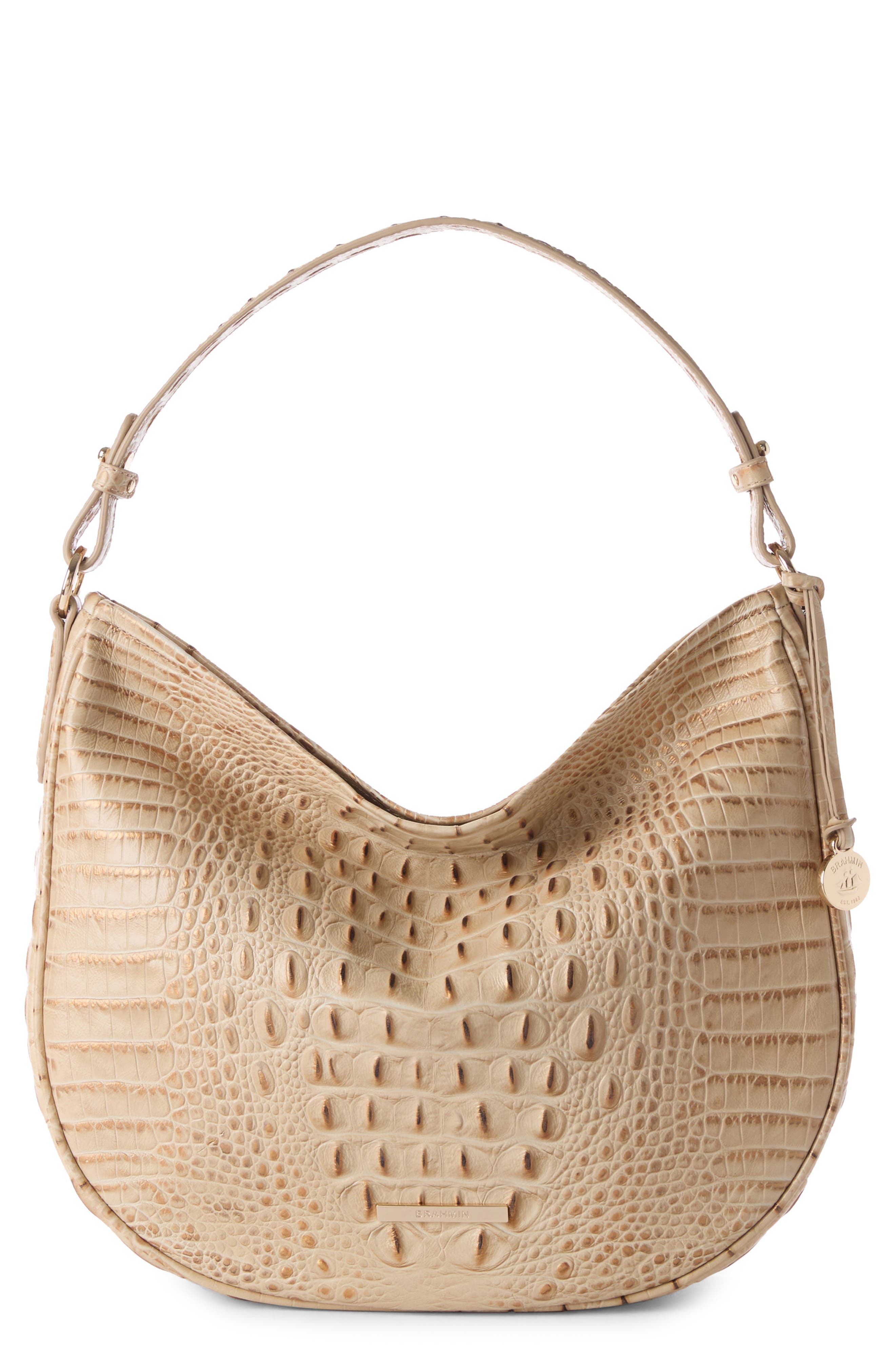 Brahmin Small Kathleen Croc Embossed Leather Shoulder Bag, Main, color, Sandstorm Alden Road