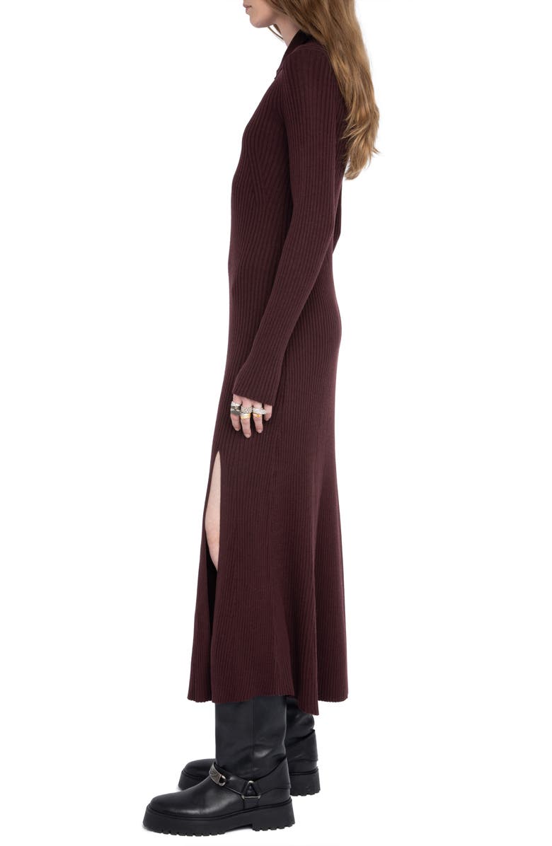Zadig & Voltaire Lysasa Crystal Button Long Sleeve Merino Wool Blend Sweater Dress, Alternate, color, Burgundy