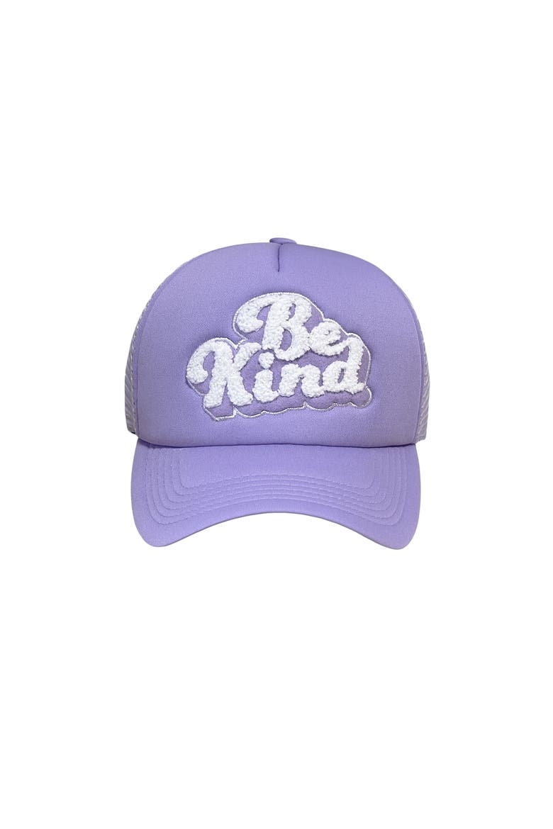 Be Kind Chenille Patch Trucker Hat Cotton Pruple, Main, color, Purple