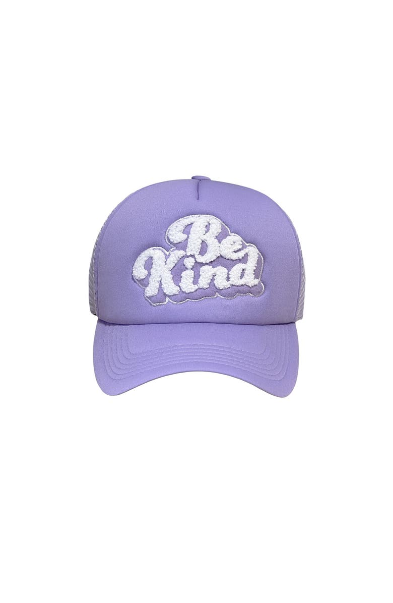 Totalee Gift Be Kind Chenille Patch Trucker Hat Cotton Pruple, Main, color, Purple