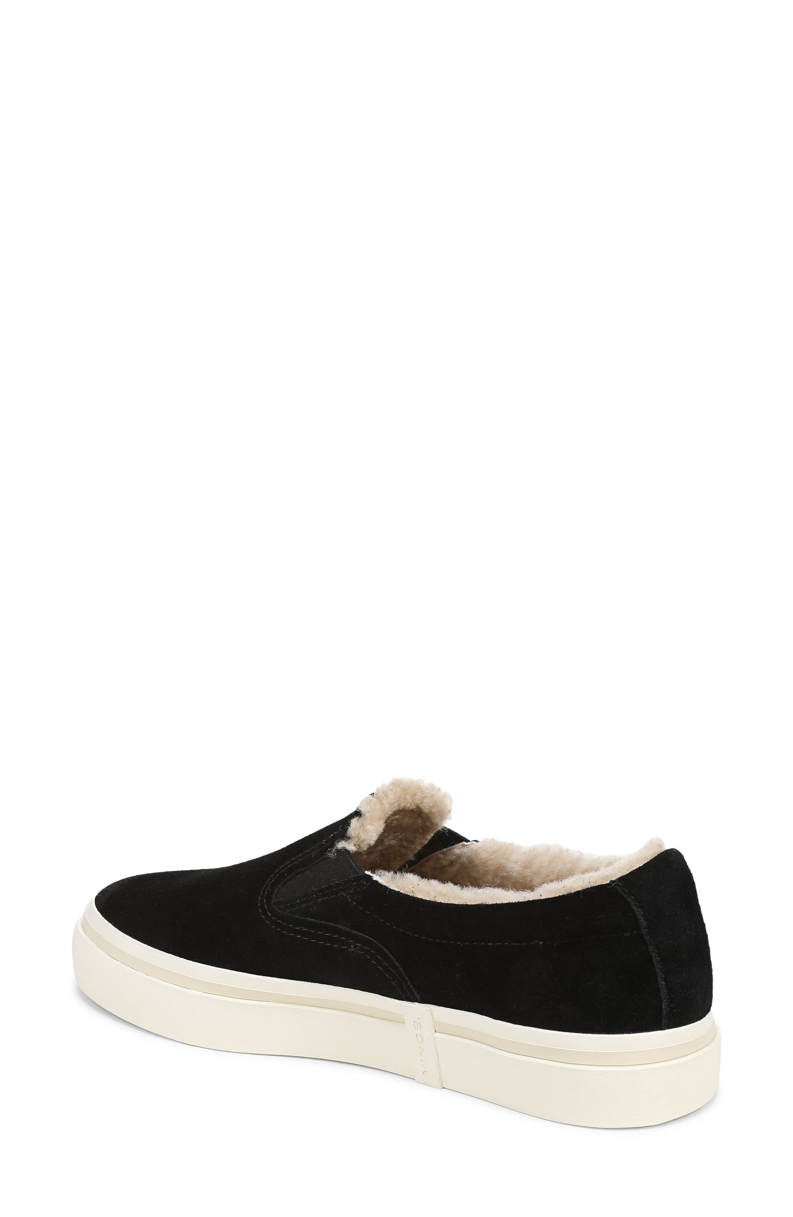 Blair Genuine Shearling Trim Slip-On Sneaker, Alternate, color, BLACK SOFT LEATHER