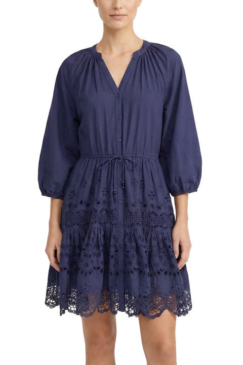 Sam Balloon Sleeve Elastic-Waist Mini Shirtdress