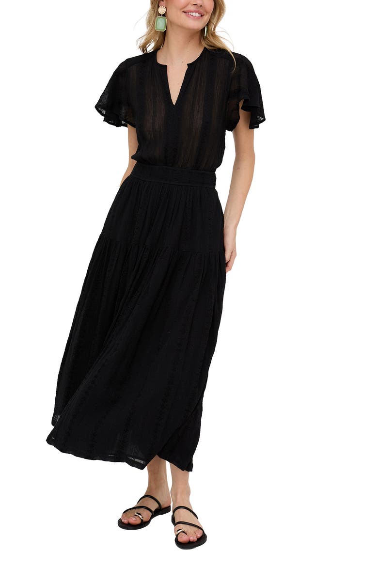 Candice Flutter Sleeve Jacquard Maxi Dress, Alternate, color, Black