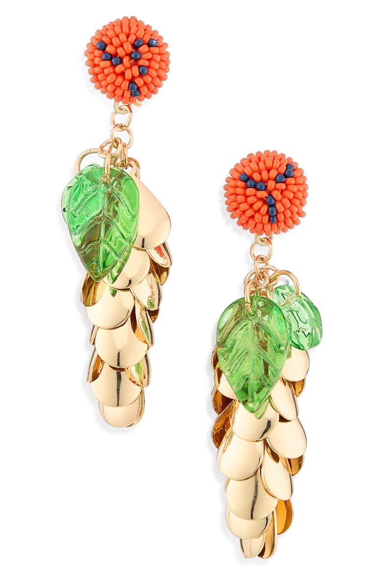 Nature Inspired Drop Earrings, Main, color, GREEN/ RED/ GOLD/ BLACK