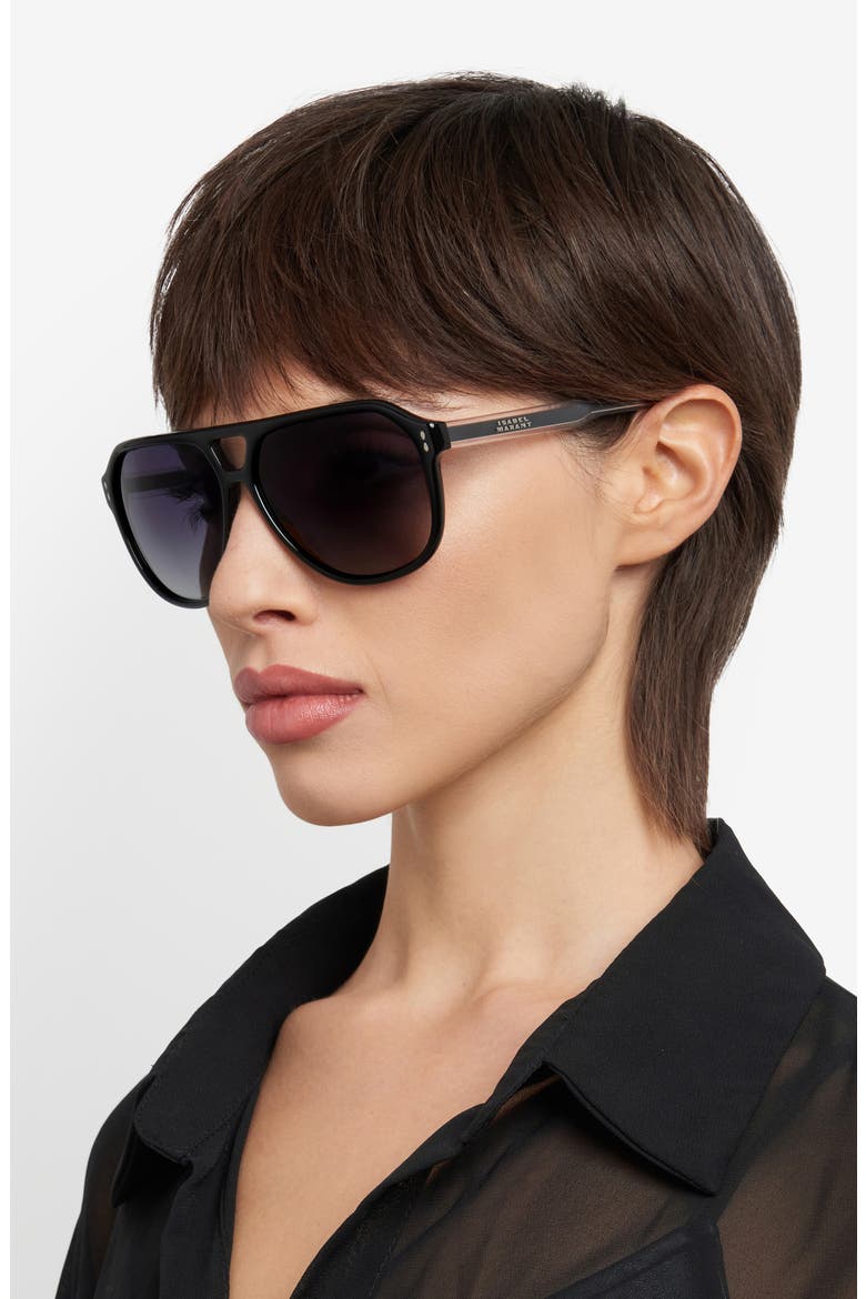 60mm Gradient Pilot Sunglasses, Alternate, color, BLACK/ DARK GREY SF