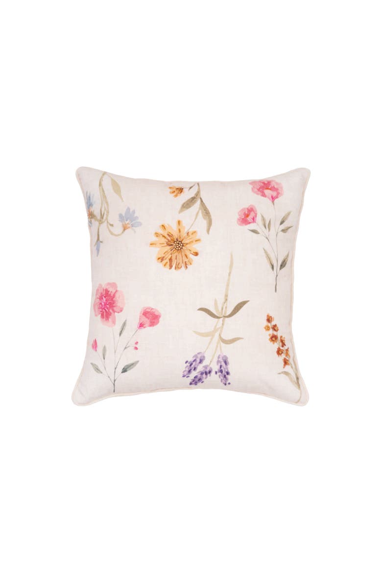 April Showers Flowers Cotton Blend Accent Throw Pillow 18" x 18", Main, color, Beige