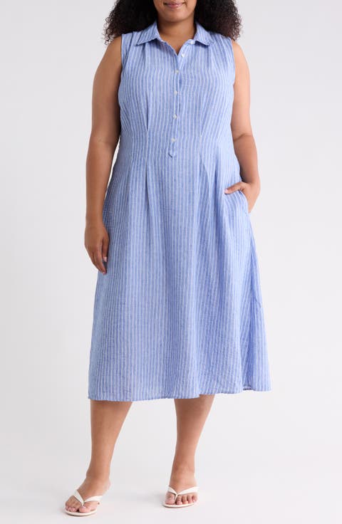 Stripe Sleeveless Midi Shirtdress