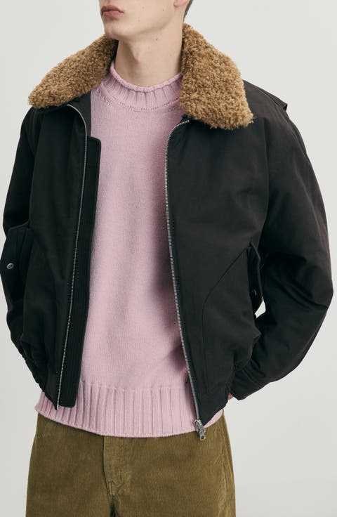 Unisex Flight Padded Jacket with Genuine Shearling Trim