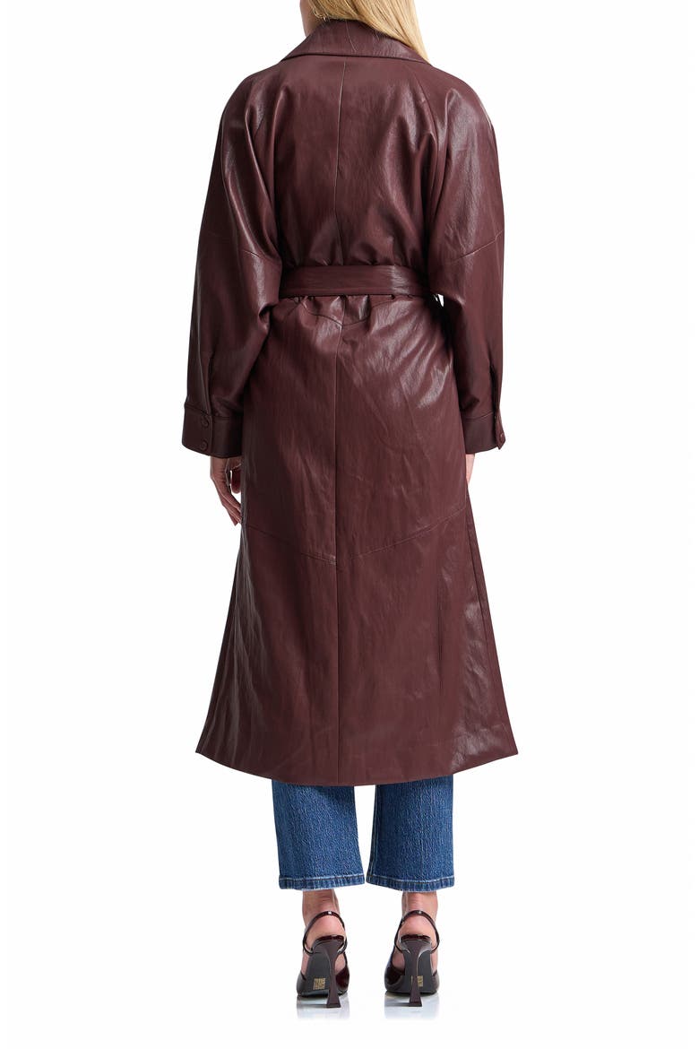 Shoulder Pad Faux Leather Long Coat, Alternate, color, BORDEAUX