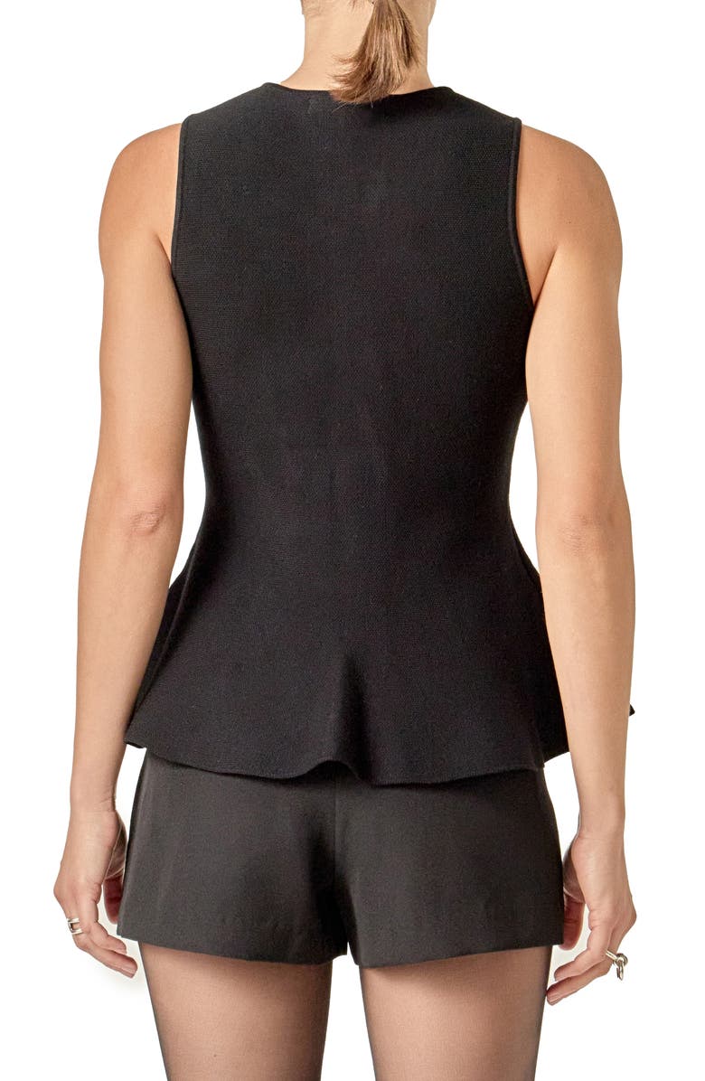 English Factory Rhinestone Bow Sleeveless Peplum Top, Alternate, color, Black