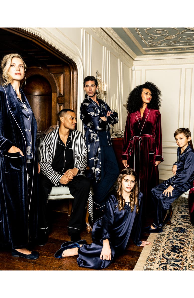 Petite Plume Panthre de Nuit Silk Robe, Alternate, color, Navy