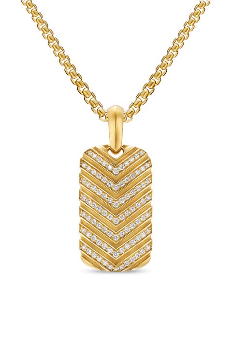 Men's Chevron Tag in 18K Yellow Gold with Diamonds, 27mm