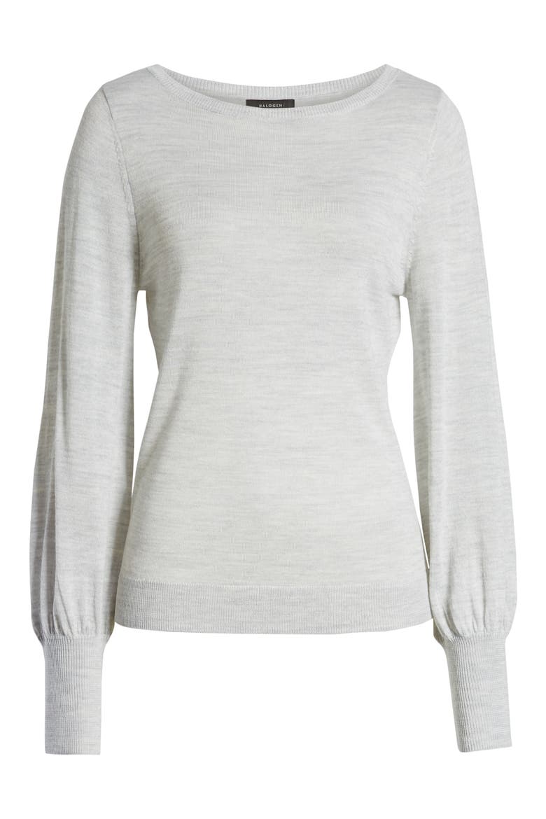 Bishop Sleeve Merino Wool Blend Sweater, Alternate, color, GREY LIGHT HEATHER