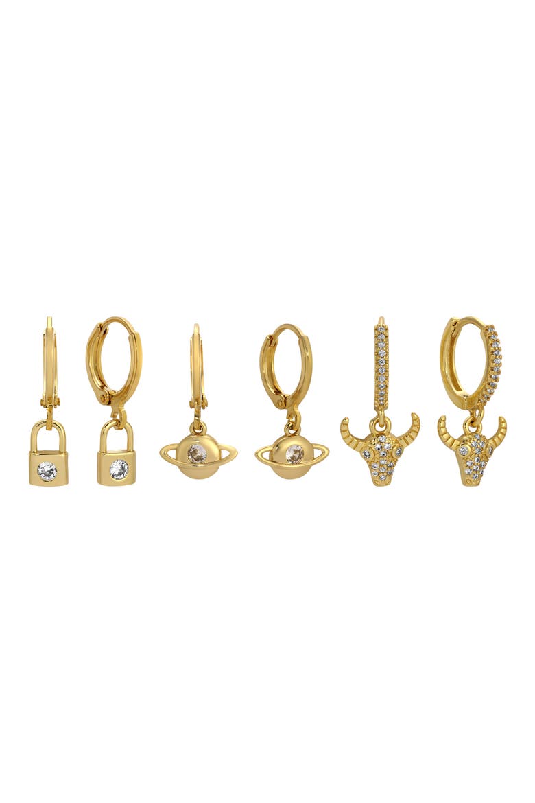 Set Of 3 Jackson Cubic Zirconia Drop Earrings, Main, color, GOLD