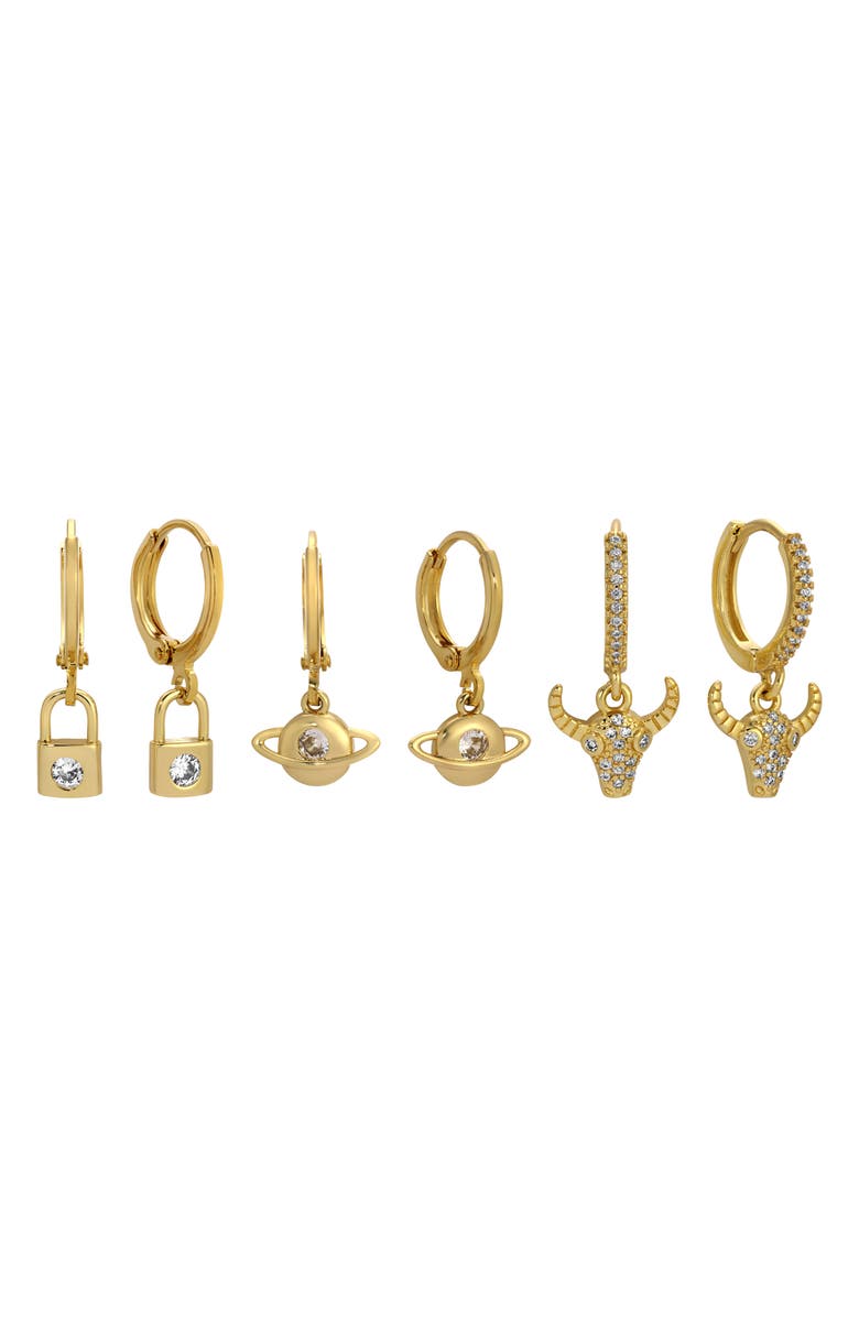 EYE CANDY LOS ANGELES Set Of 3 Jackson Cubic Zirconia Drop Earrings, Main, color, Gold