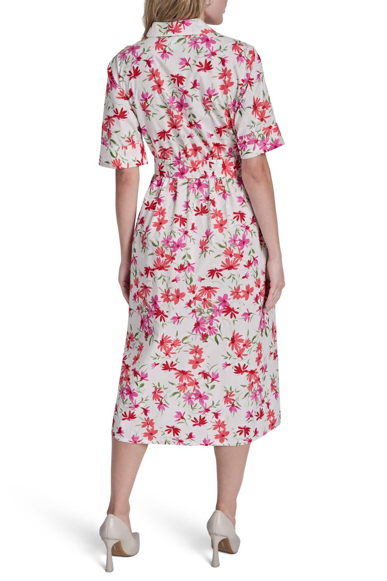 Floral Elbow Sleeve Cotton Shirtdress, Alternate, color, IVY/ CORAL
