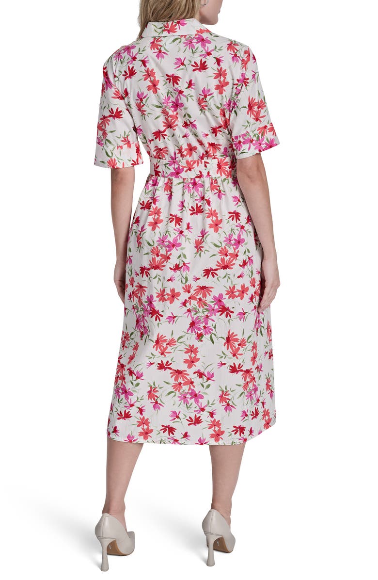 DKNY Floral Elbow Sleeve Cotton Shirtdress, Alternate, color, Ivy/ Coral