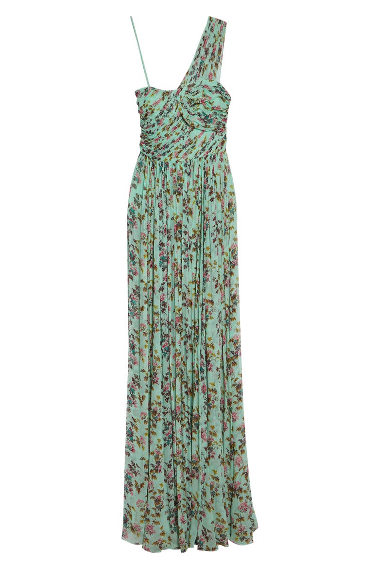 Aureline Floral One-Shoulder Silk Chiffon Gown, Alternate, color, OPALINE