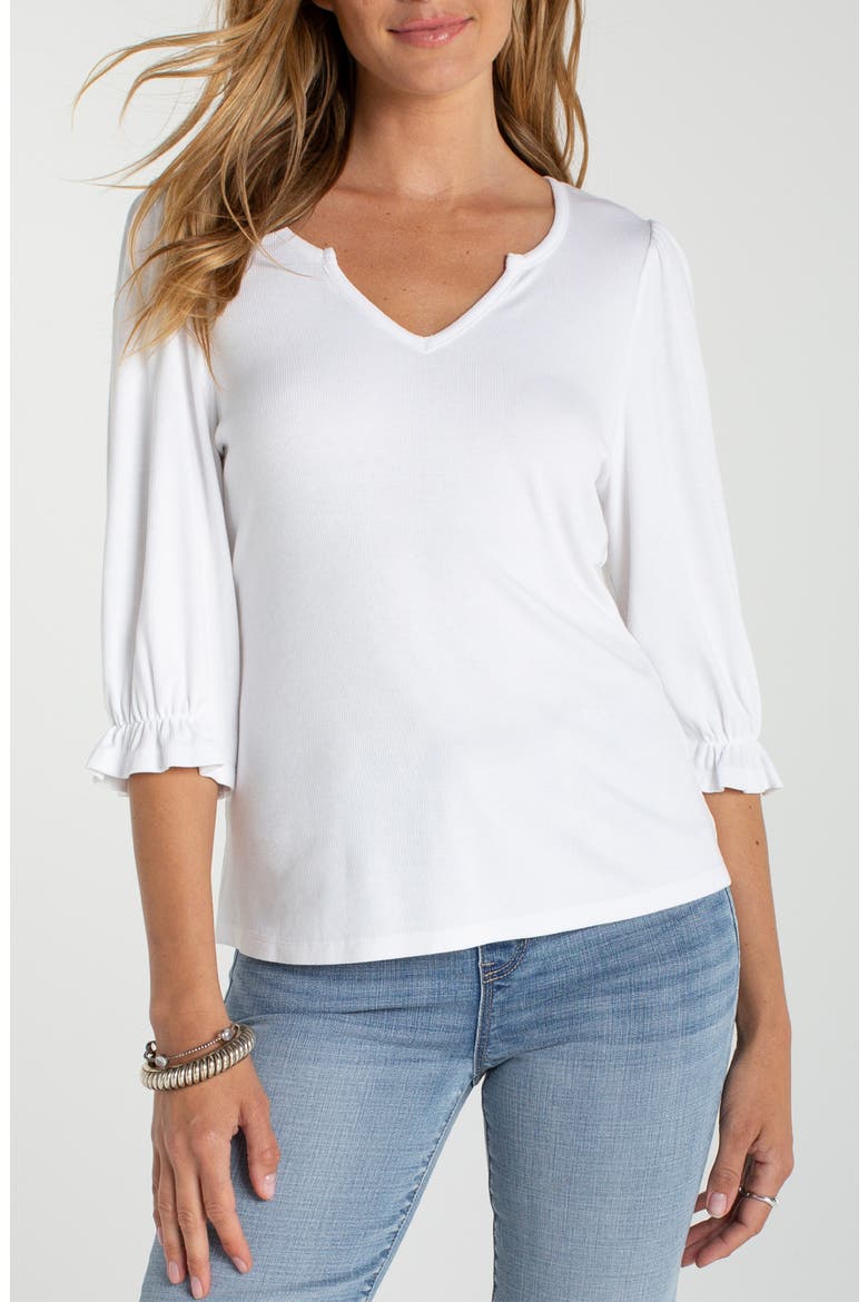 Elbow Sleeve Notch Neck T-Shirt, Main, color, CREAM
