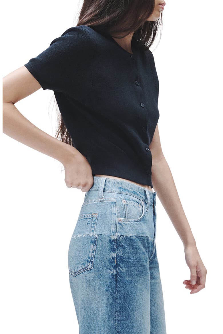 Dina Short Sleeve Cotton Blend Cardigan, Alternate, color, BLACK