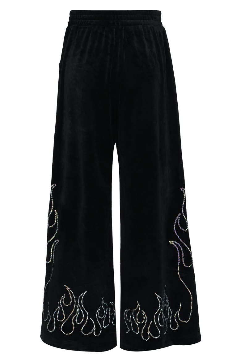 Kids' Crystal Flame Velour Wide Leg Pants, Alternate, color, BLACK
