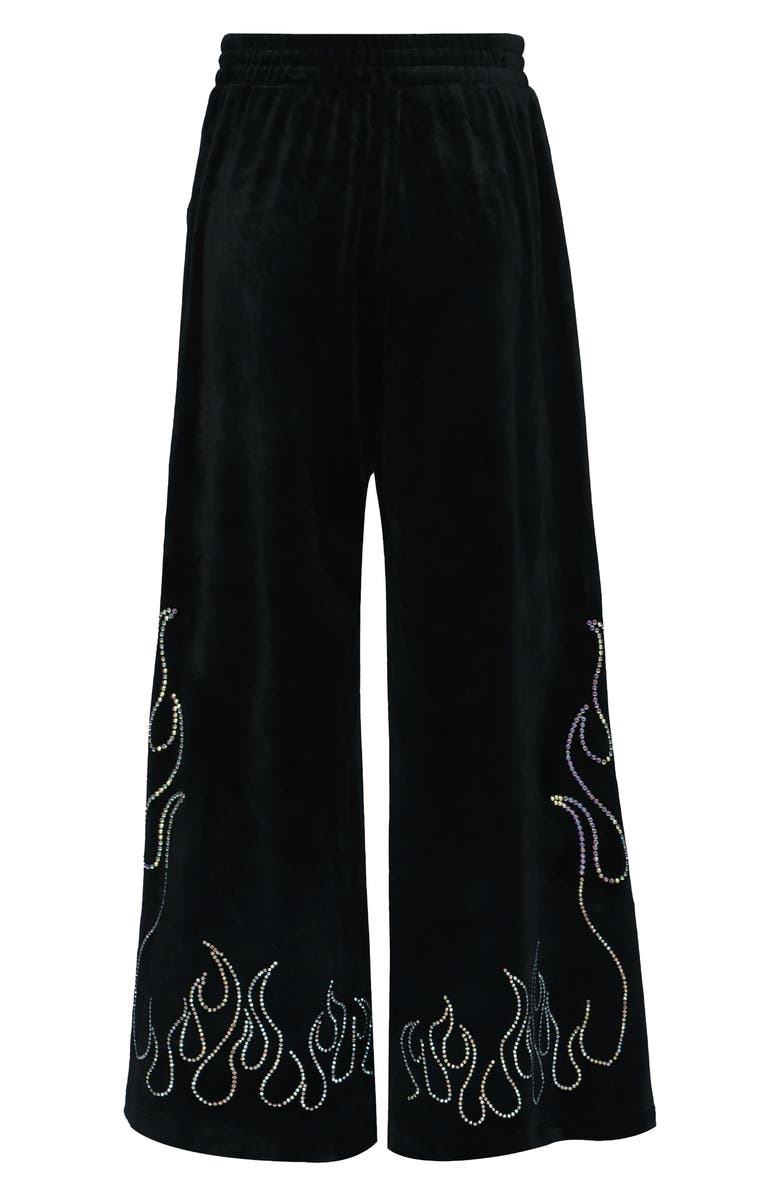 Truly Me Kids' Crystal Flame Velour Wide Leg Pants, Alternate, color, Black