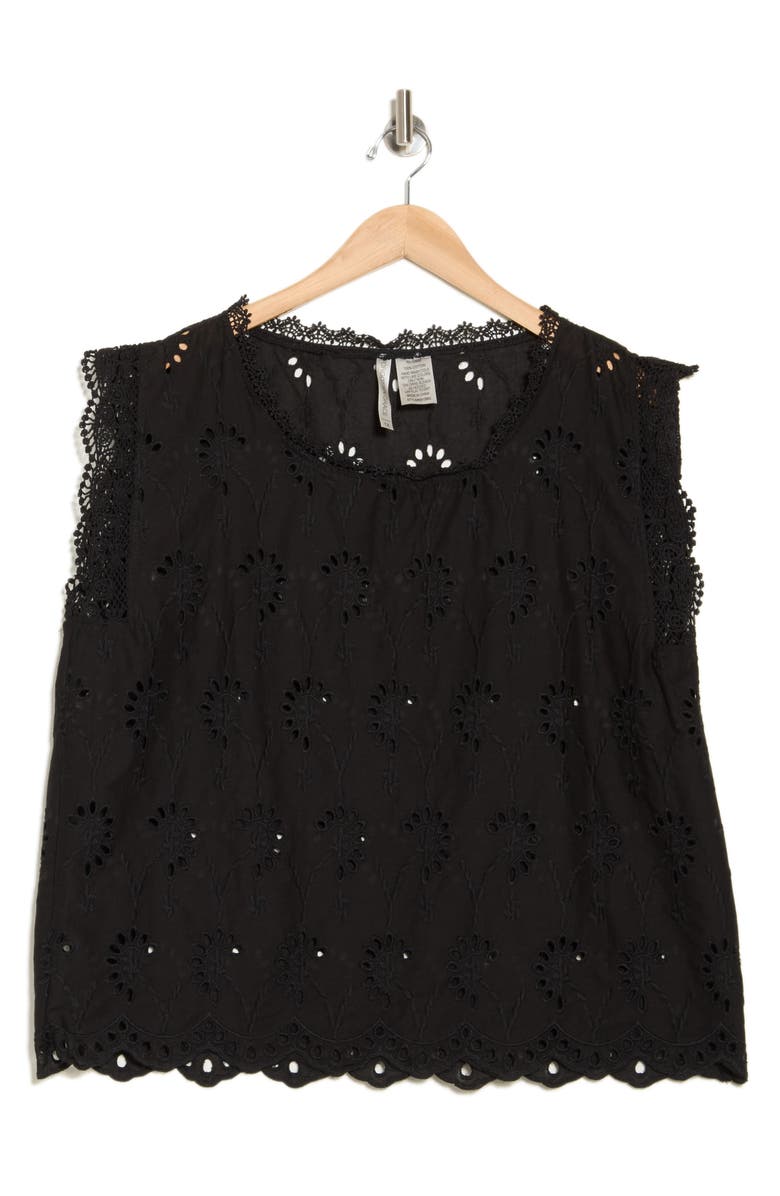 Forgotten Grace Lace Trim Embroidered Eyelet Blouse, Alternate, color, Black