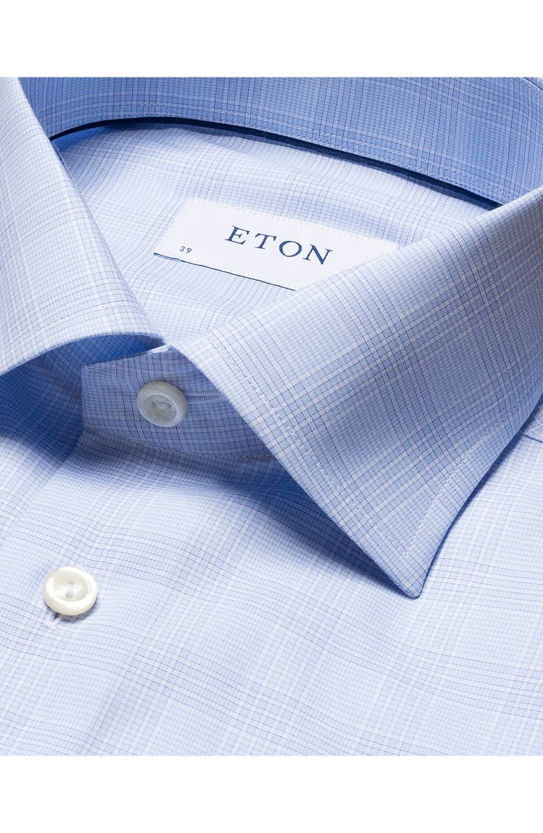 Eton Classic Fit Blue Plaid Cotton Dress Shirt, Alternate, color, Light Blue