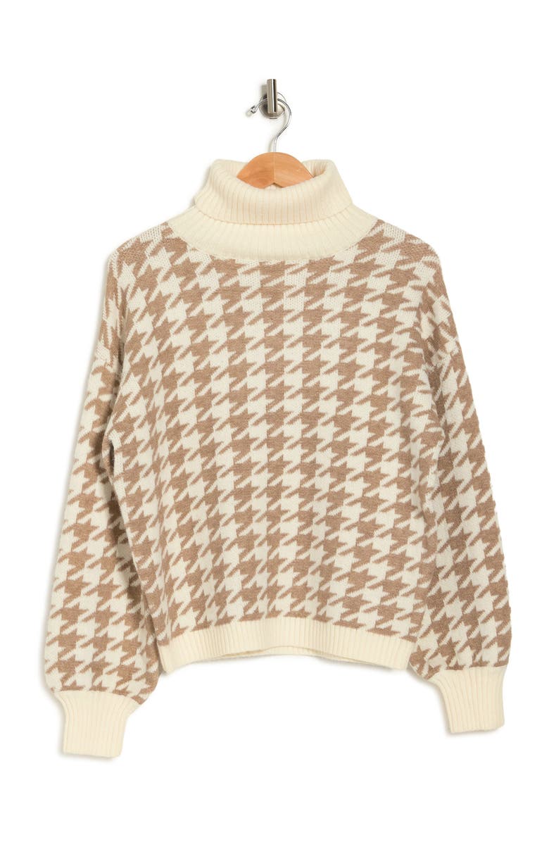 Love Token Houndstooth Turtleneck Pullover Sweater, Alternate, color, Camel/Ivory