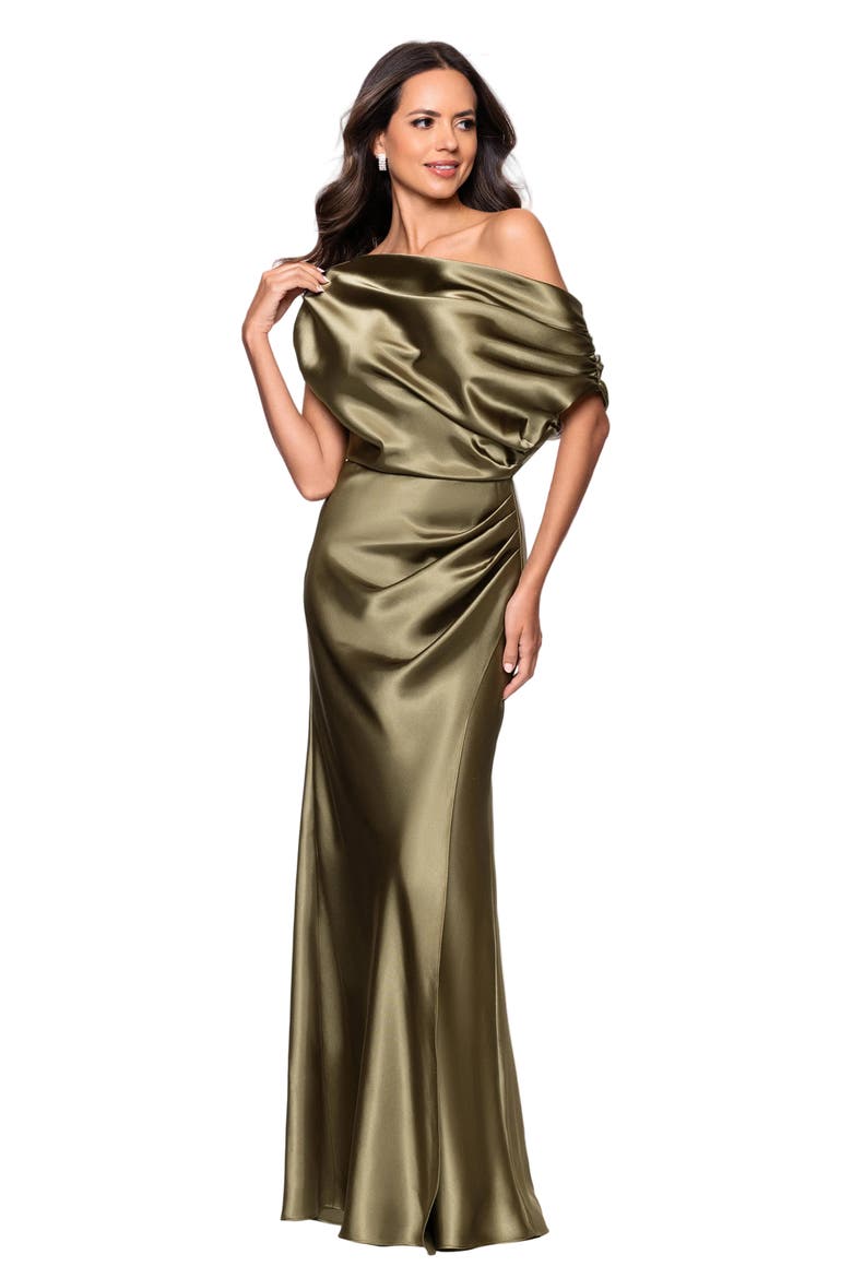 One-Shoulder Satin Gown, Alternate, color, OLIVE
