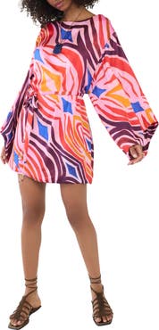 Free People Paradiso Long Sleeve Print Minidress