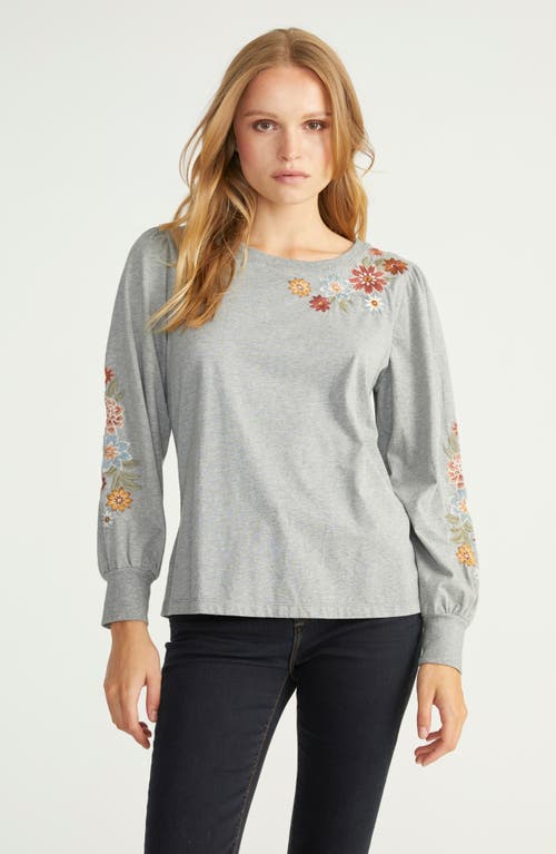 Driftwood Clare X Neptune Floral Embroidered Long Sleeve T-shirt In Grey