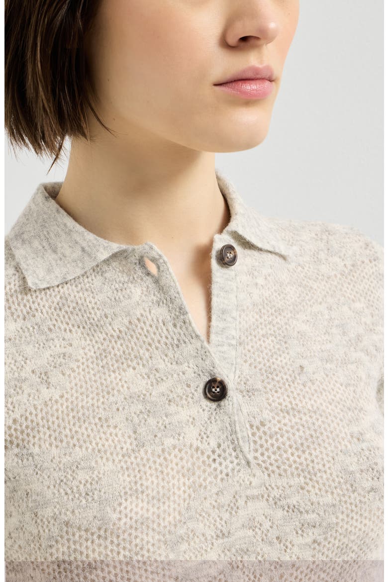 Silk, alpaca and wool flower lace knit polo, Alternate, color, Fog